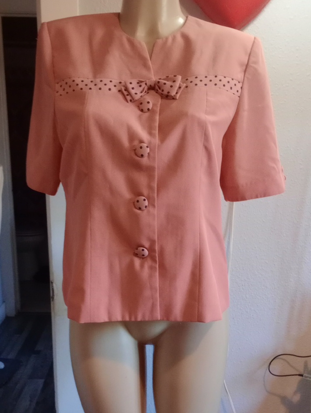 Women's peaches Short Sleeve Button-Up Top with Bow Detail